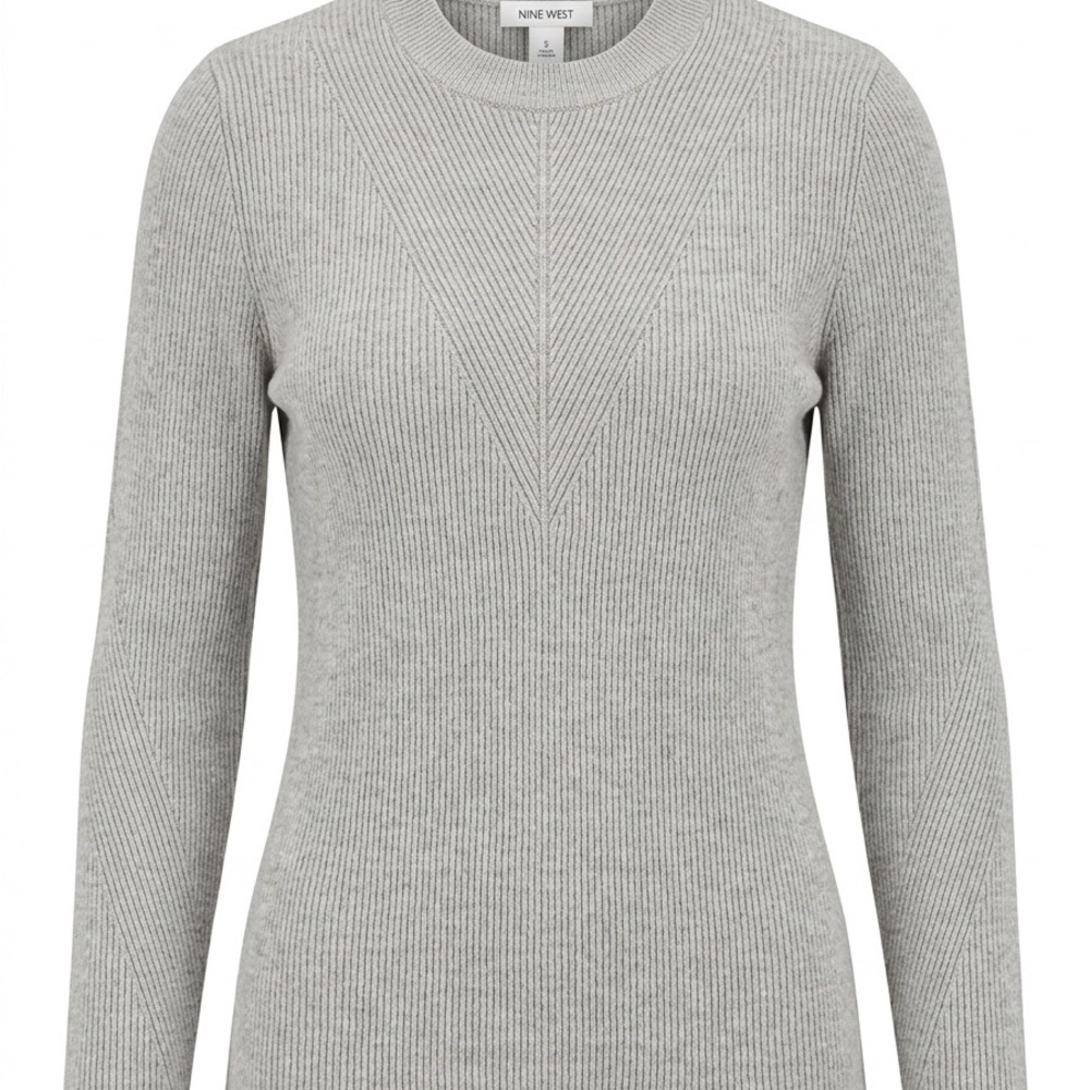 Nine West Gray Ribbed Crewneck Sweater